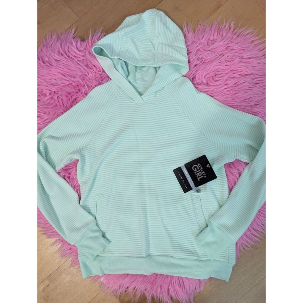 Athleta Girl Crunch Time Hoodie mint green ribbed  Sz 12/Large *Limited Edition